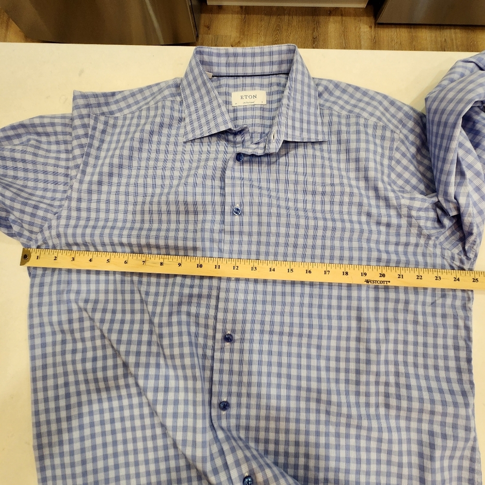 NWOT ETON Button Up Shirt 18 46 Contemporary Blue Check Gingham 100% Cotton - Picture 8 of 13